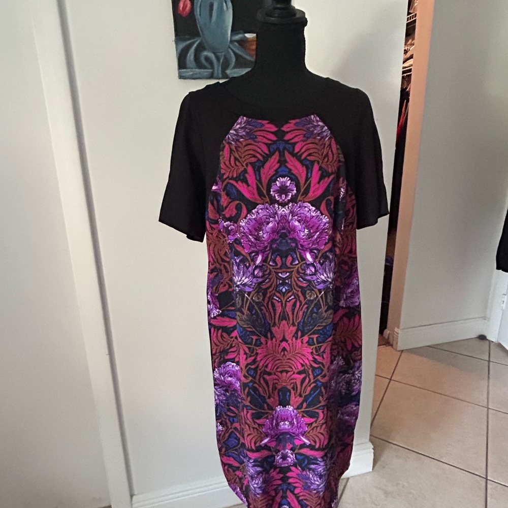 Adrianna Papell Black and Pink Midi Dress size 16